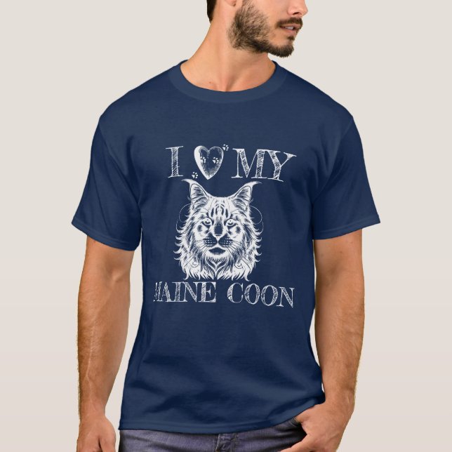 Camiseta I Heart My Maine Coon, Cat Pawprints White (Frente)