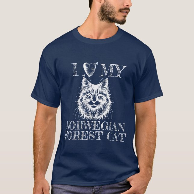 Camiseta I Heart My Norwegian Forest Cat Pawprints White (Frente)
