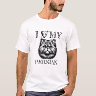 Camiseta I Heart My Persian, Cat and Pawprints Black