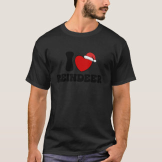 Camiseta I Heart Reindeer Christmas Santa Hat Red Heart I