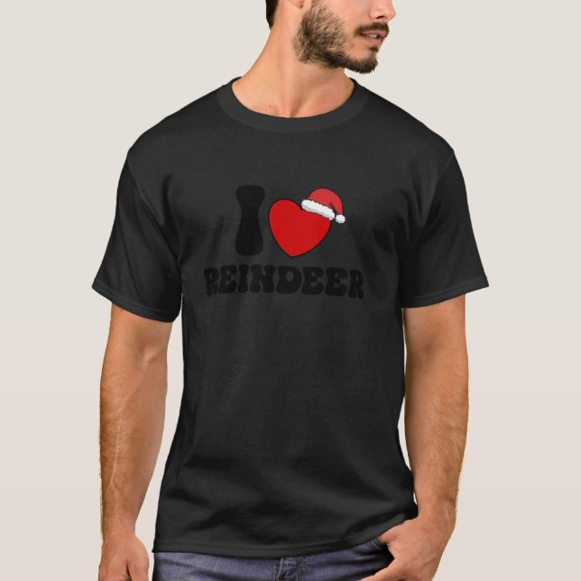 Camiseta I Heart Reindeer Christmas Santa Hat Red Heart I (Frente)