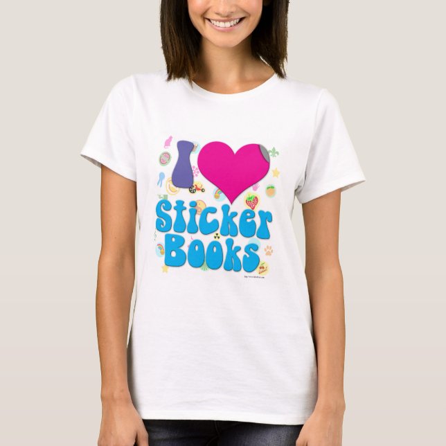 Camiseta I Heart Sticker Books Infância Nostalgia Motto (Frente)