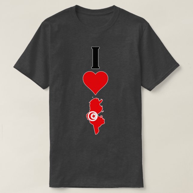 Camiseta I Heart Tunísia I Love Tunisian National Flag Map (Frente do Design)