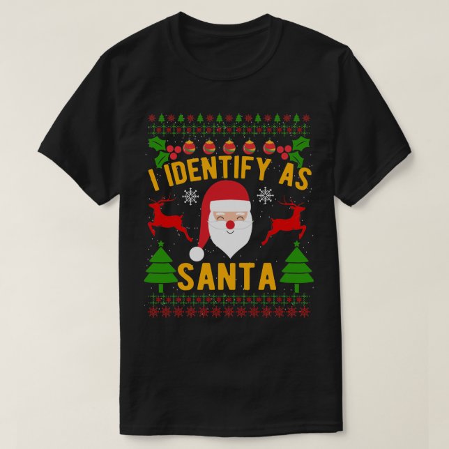 Camiseta I Identify As Santa Funny Christmas Pajamas Dad (Frente do Design)