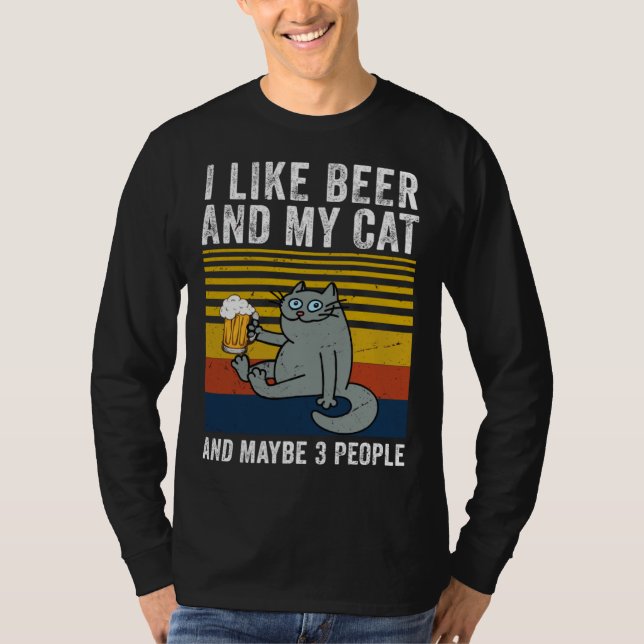 Camiseta I Like Beer My Cat And Maybe 3 People  Cat Beer (Frente)