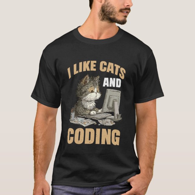 Camiseta I Like Cats and Coding Programmer Passion Tech - 1 (Frente)