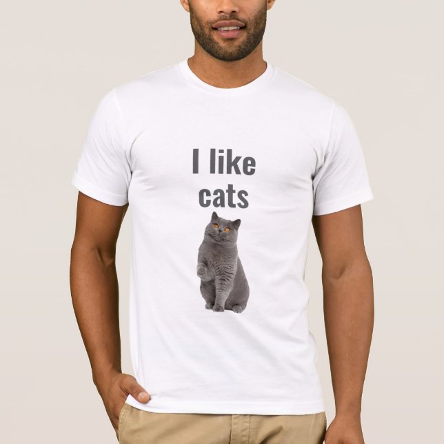 Camiseta I Like Cats – Cute Gray Cat Illustration Design (Frente)