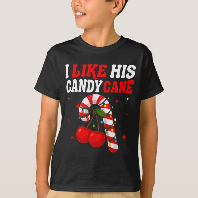 Camiseta I Like His Candy Cane Couples Matching Christmas F (Frente)