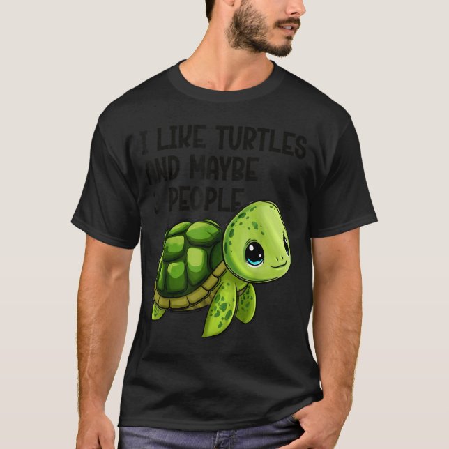 Camiseta I Like Turtles And Maybe Three People Funny Retro  (Frente)