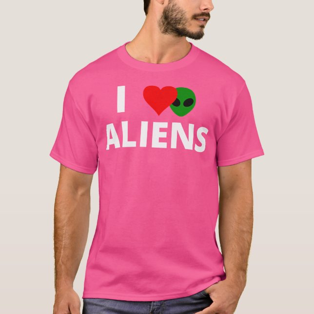 Camiseta I Love Aliens With A Red Heart And An Alien Behind (Frente)