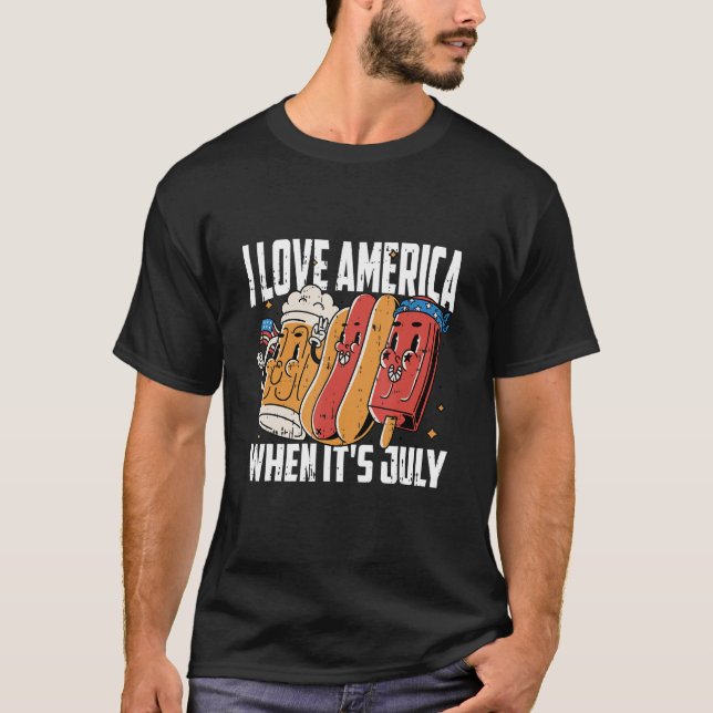 Camiseta I Love America 4th Of July Hotdog Patriotic (Frente)