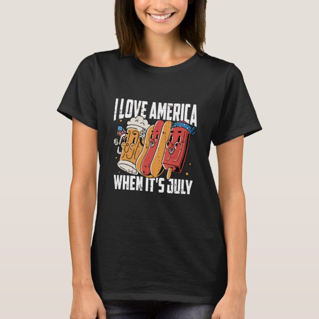 Camiseta I Love America 4th Of July Hotdog Patriotic (Frente)