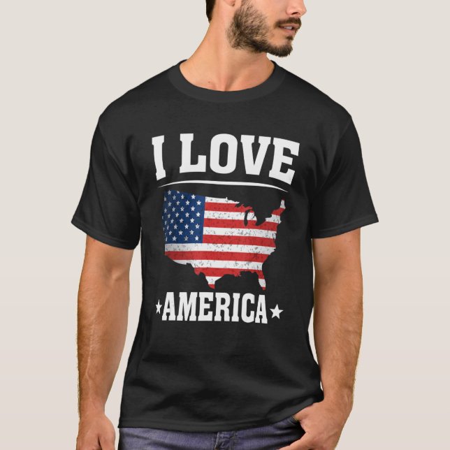 Camiseta I Love America US Map Flag Patriotic American 4th  (Frente)