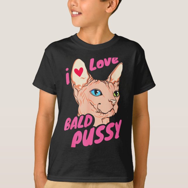 Camiseta I Love Bald Adult Humor Joke Funny Hairless Cat Lo (Frente)