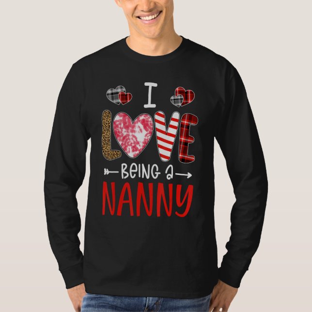 Camiseta I Love Being A Nanny Buffalo Plaid Leopard Happy M (Frente)