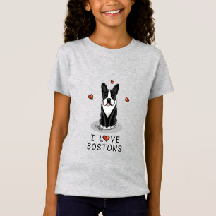 Camiseta I Love Bostons - Boston Terriers (preto e branco)