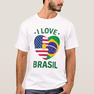 Camiseta I Love Brasil USA Flag Heart Puzzle Brazilian Amer