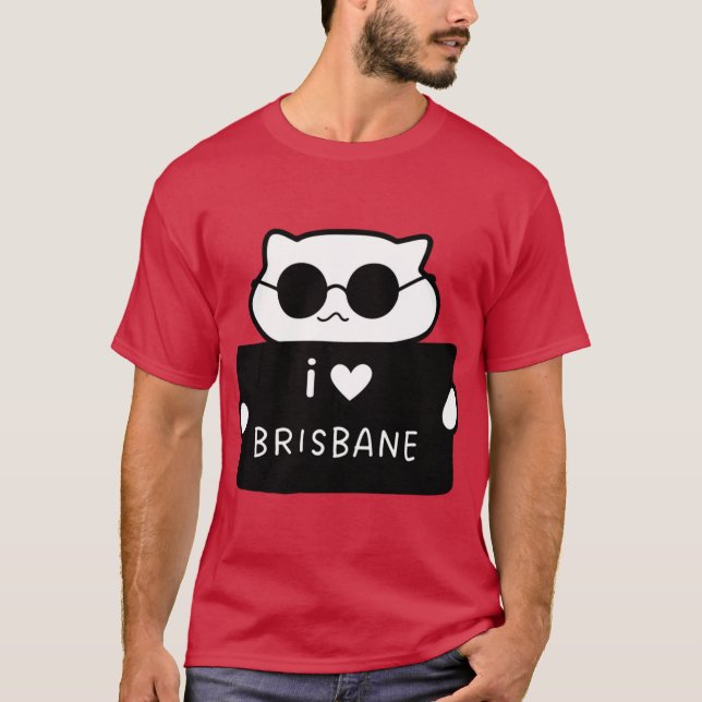 Camiseta I LOVE BRISBANE Cute Cat Illustration Handwrittens (Frente)