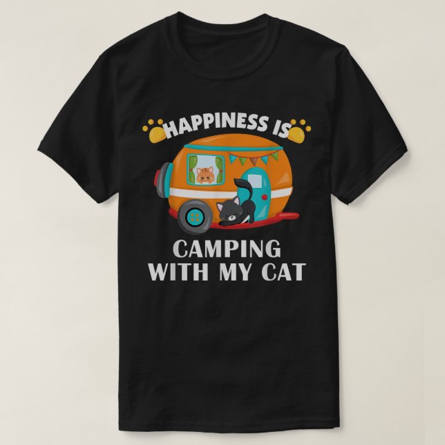 Camiseta I love Camping With My Cat  Funny Kitty Tee  (Frente do Design)
