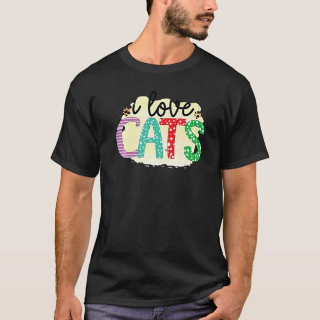 Camiseta I Love Cats Graphic Patchwork Cat (Frente)