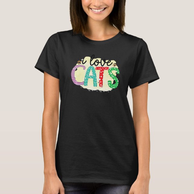 Camiseta I Love Cats Graphic Patchwork Cat (Frente)