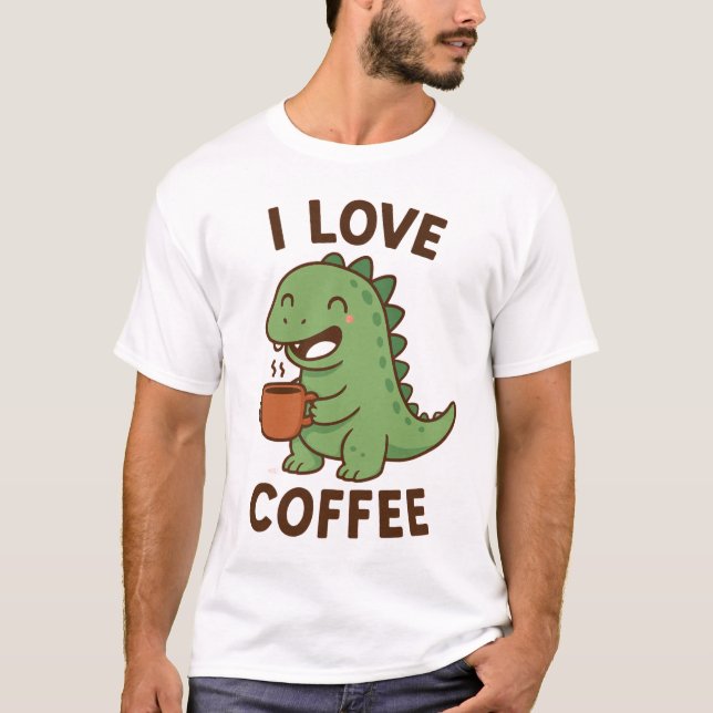 Camiseta I Love Coffee Dinosaur Funny Men’s T-Shirt (Frente)