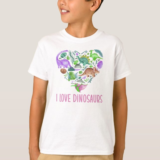 Camiseta I Love Dinosaurs, Dinosaur Heart Valentine (Frente)