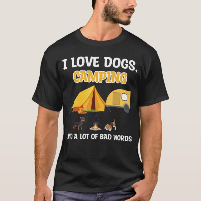 Camiseta I love dogs camping & a lot of bad words camper (Frente)