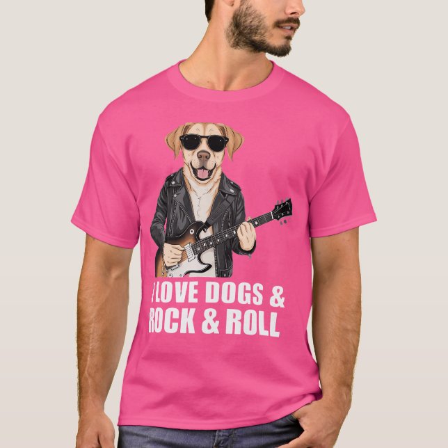 Camiseta I Love Dogs  Rock  Roll Labrador Playing Electric  (Frente)