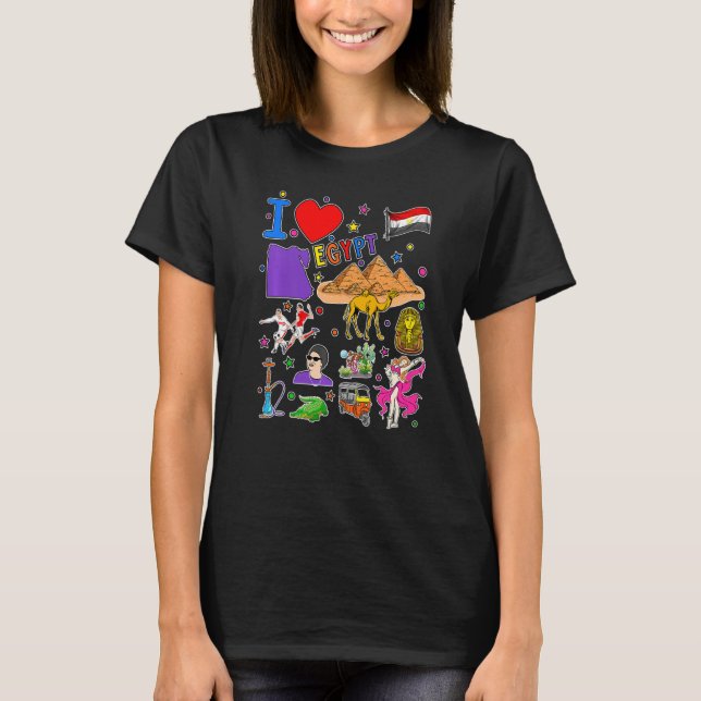 Camiseta I love Egypt Hand drawn Egyptian Landmarks flag an (Frente)