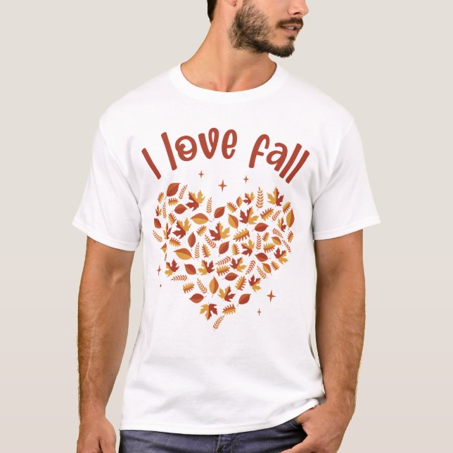 Camiseta I Love Fall. Heart W Leaves (Frente)
