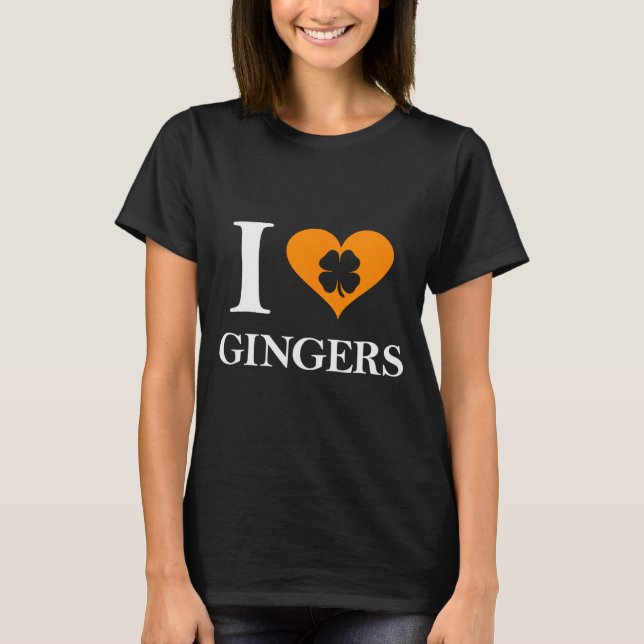 Camiseta I Love Gingers Heart Shamrock Redhead Lover Shirt  (Frente)