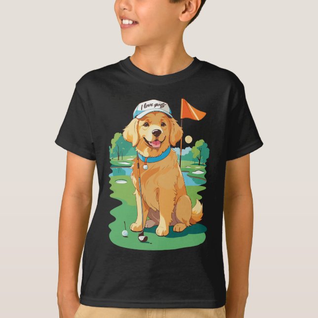 Camiseta I Love Golf Golf Dog Illustration Golden Retriever (Frente)