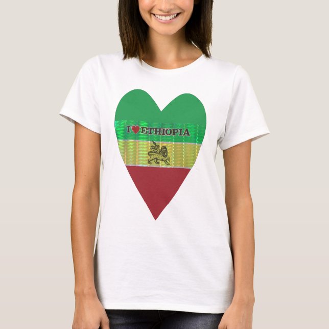 Camiseta I Love Heart Etiópia: Flag Art Motif (Frente)