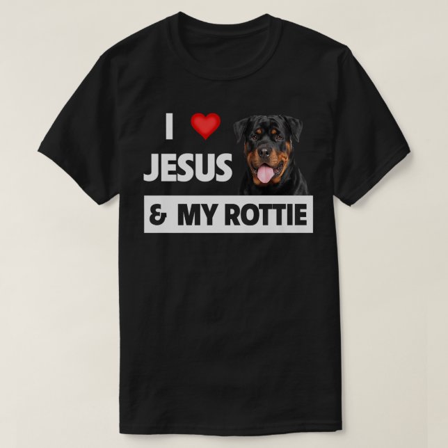 Camiseta I Love Jesus and My Rottie Dog Mom Dad Pet Parent  (Frente do Design)