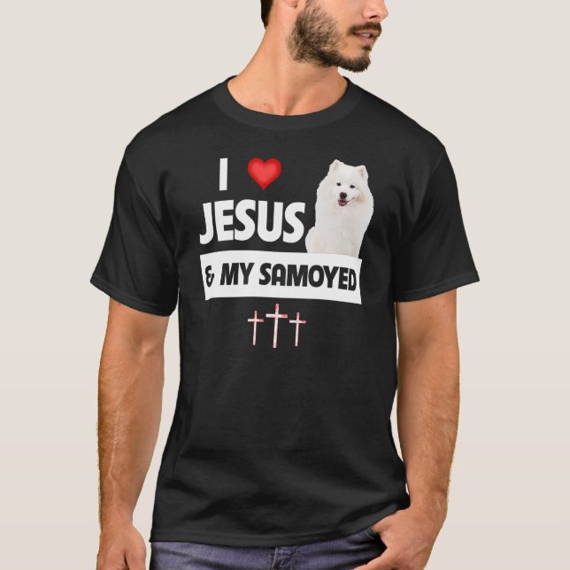 Camiseta I Love Jesus and My Samoyed Herding Paws Mom Dad C (Frente)
