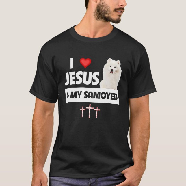 Camiseta I Love Jesus and My Samoyed Herding Paws Mom Dad C (Frente)