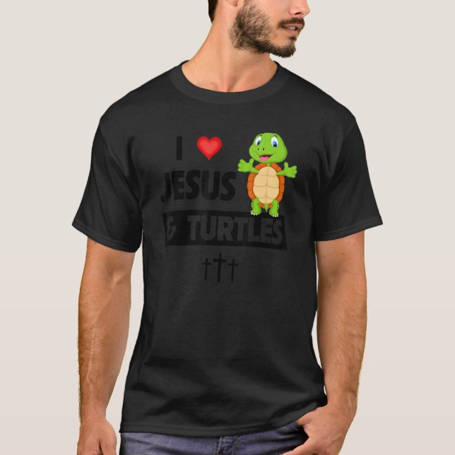 Camiseta I Love Jesus and Turtles Christian Bible Sunday To (Frente)