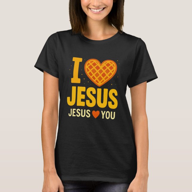 Camiseta I Love Jesus Waffle Heart Faith Cute (Frente)