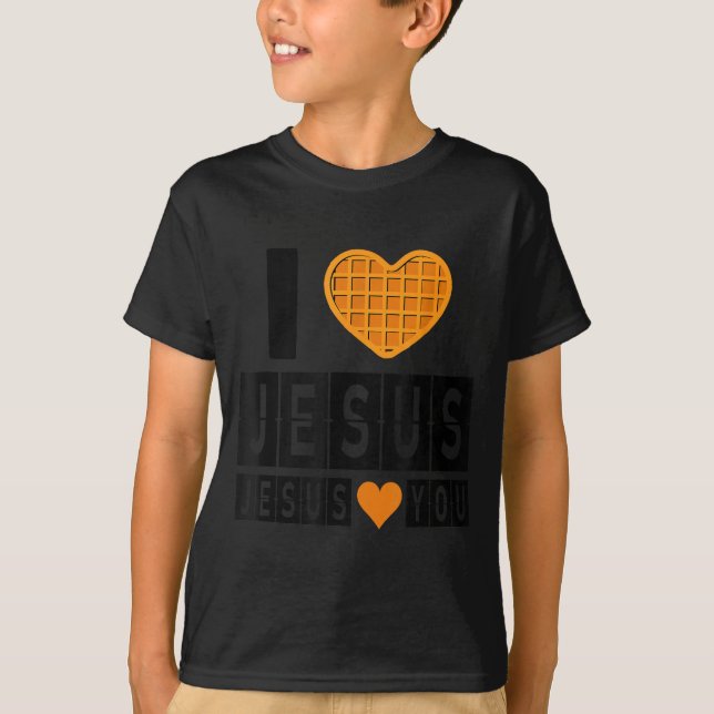 Camiseta I Love Jesus Waffle Heart Jesus Loves You Funny Br (Frente)