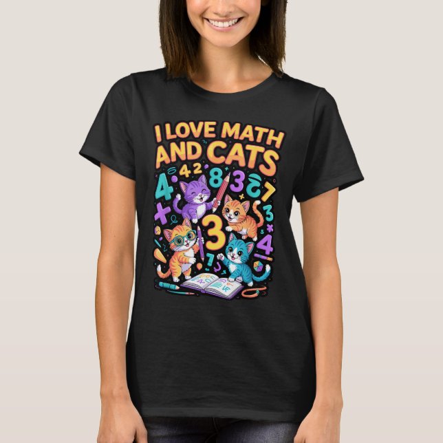 Camiseta I Love Math And Cats Teacher Student  (Frente)