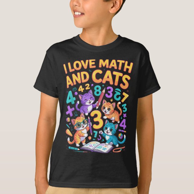 Camiseta I Love Math And Cats Teacher Student  (Frente)