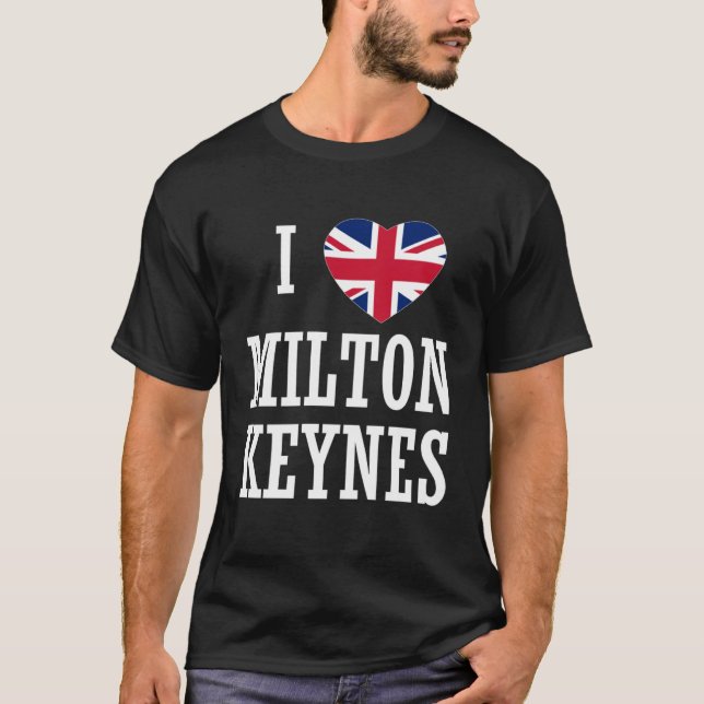Camiseta I Love Milton Keynes England Union Jack Flag Heart (Frente)