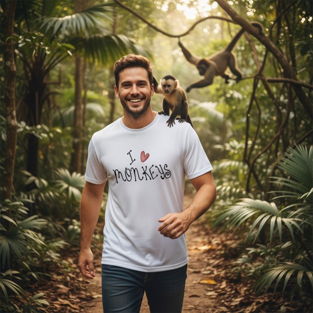 Camiseta I Love Monkeys Cute Handwritten Typography (Criador carregado)