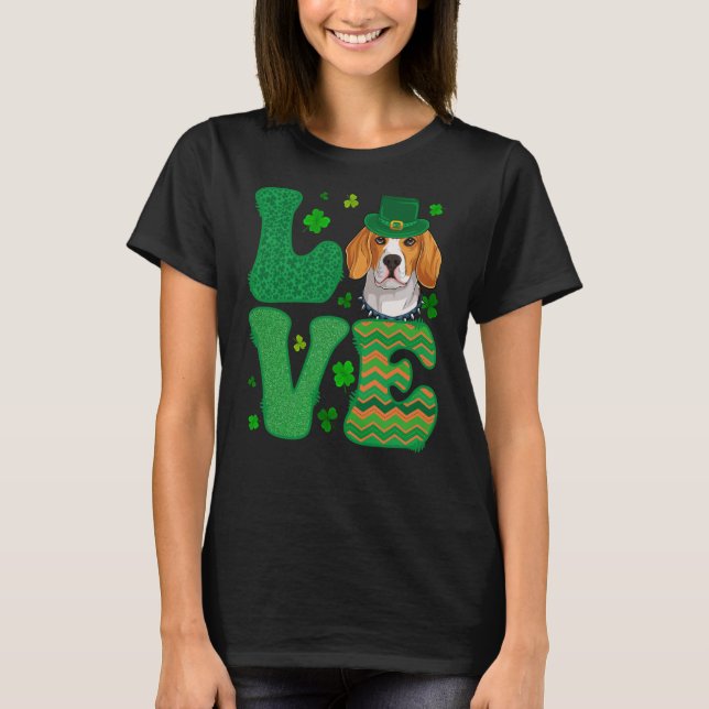 Camiseta I Love My Beagle Dog Leprechaun Shamrocks Saint Pa (Frente)