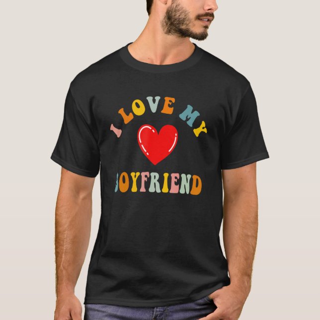 Camiseta I Love My Boyfriend Heart Retro Valentines for Cou (Frente)
