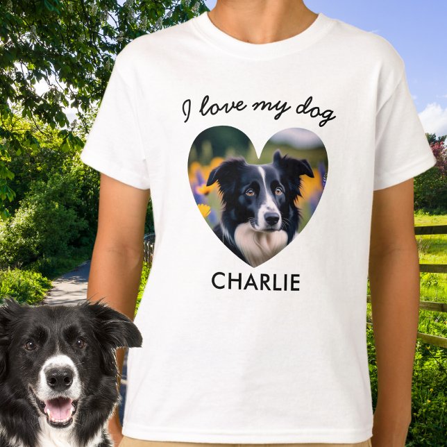Camiseta 'I Love My Dog' Foto personalizada de Pet em Heart (A t-shirt for dog lovers, to personalize with photo and name of pet)