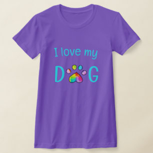 Camiseta "I Love My Dog", Rainbow Watercolor Paw