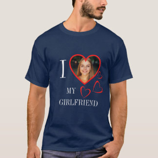 Camiseta I Love My Girlfriend Custom Heart Photo Blue