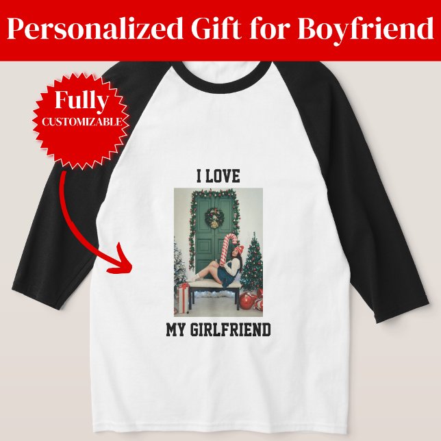 Camiseta I Love My Girlfriend Photo Raglan Tee Gift (I Love My Girlfriend Photo Raglan Tee Gift)